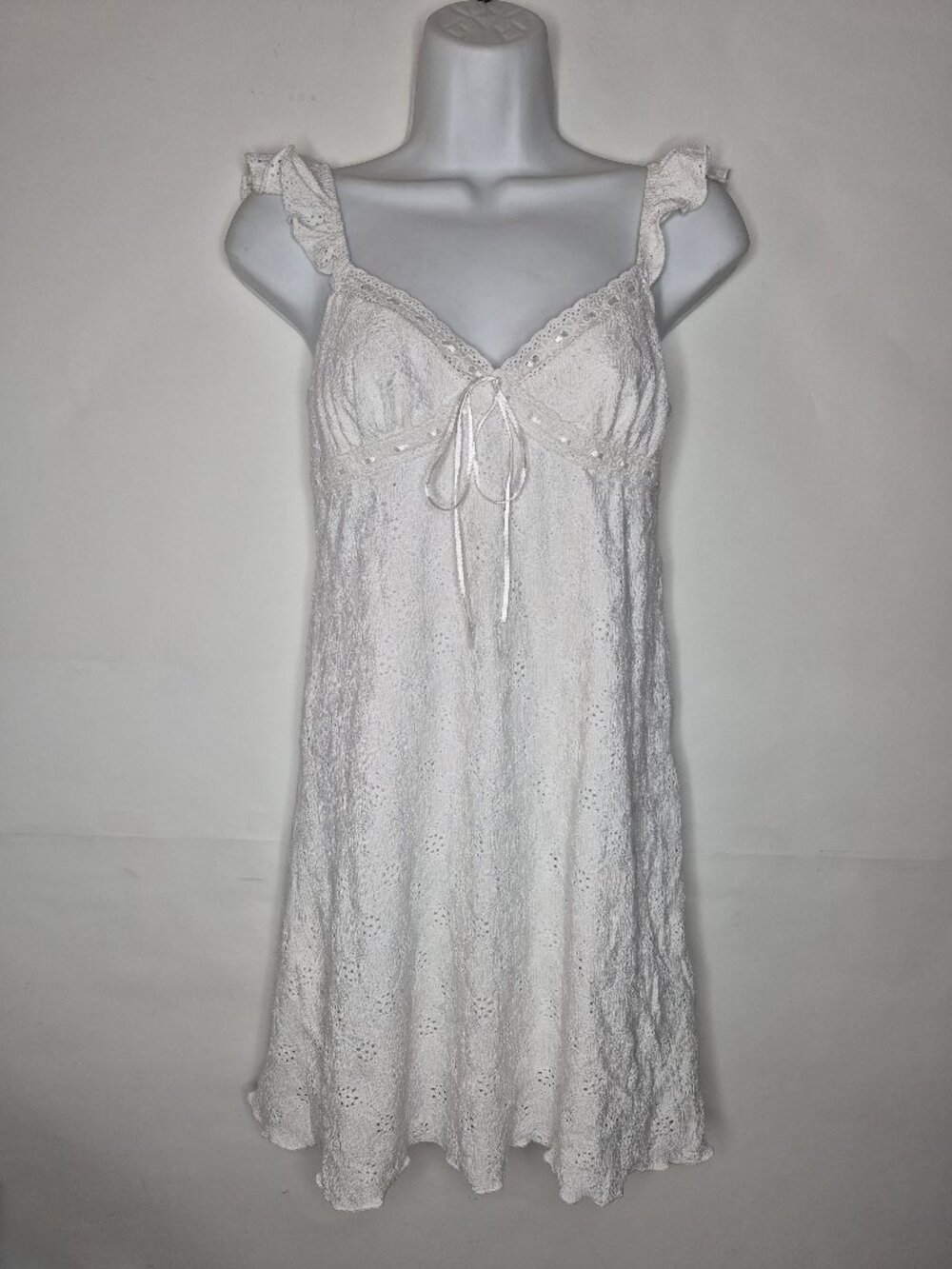 Wild Fable Womens S White Sleeveless Ruffle Lined Eyelet Mini A-Line Dress